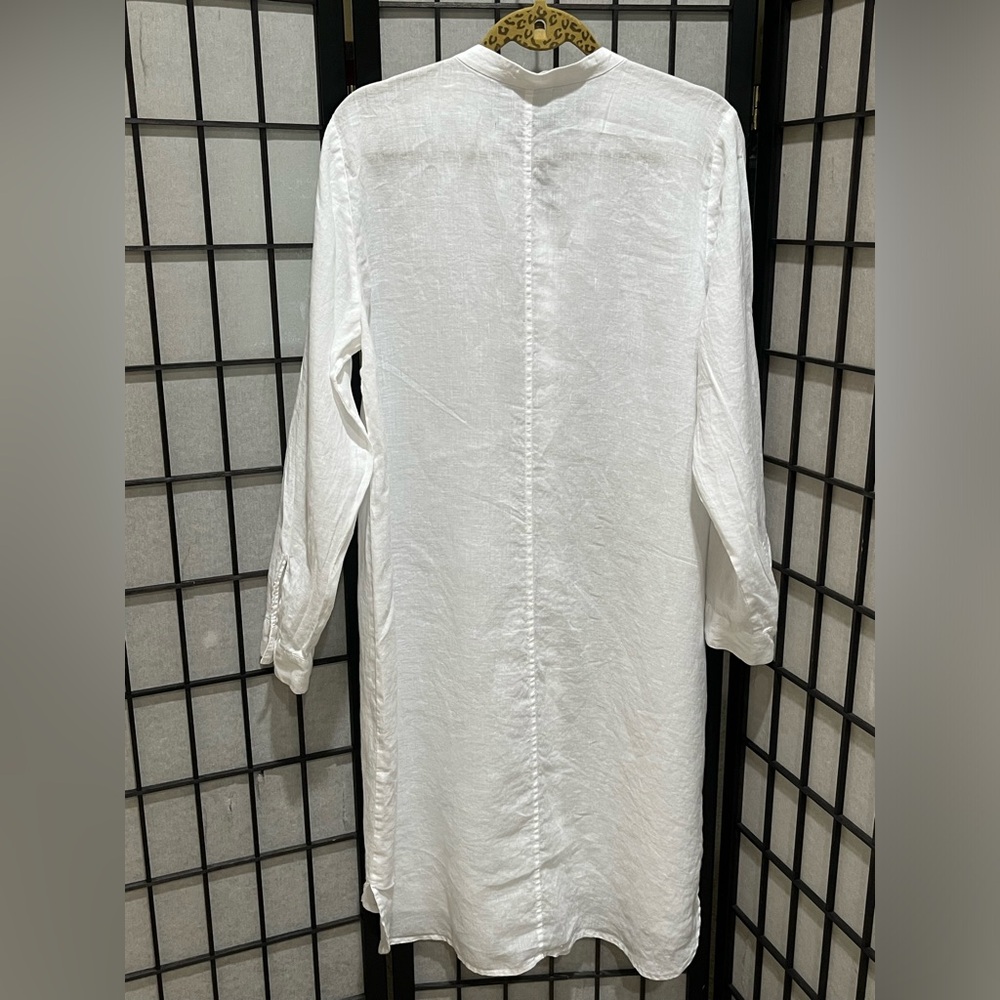 EILEEN FISHER White 100% Organic Linen SHIRT DRESS- Soft Lightweight Fabric SZ L - Picture 7 of 9